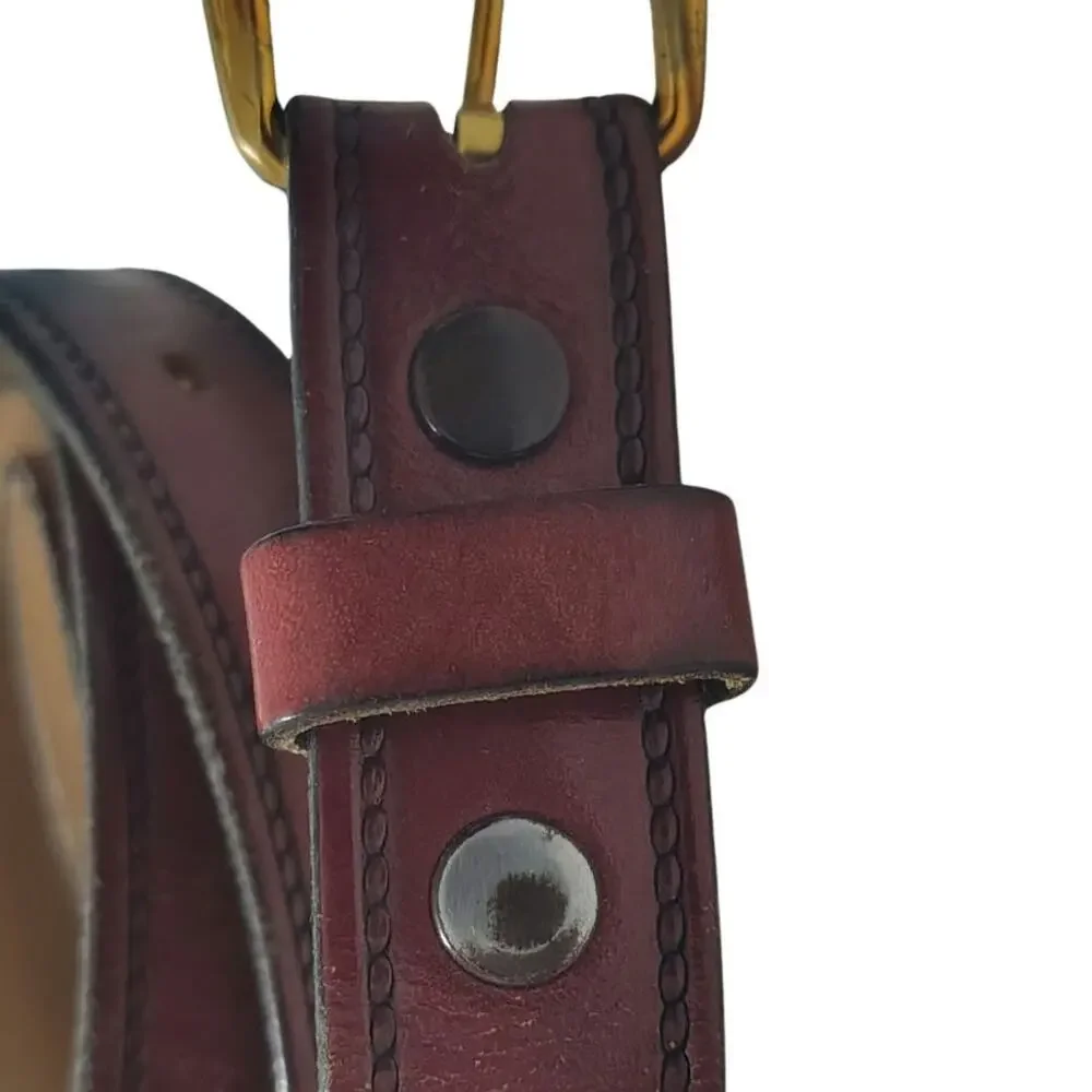 Vintage Brown Hickock Sierra Leather Belt Brass Pull Through Buckle Size 38 / 40